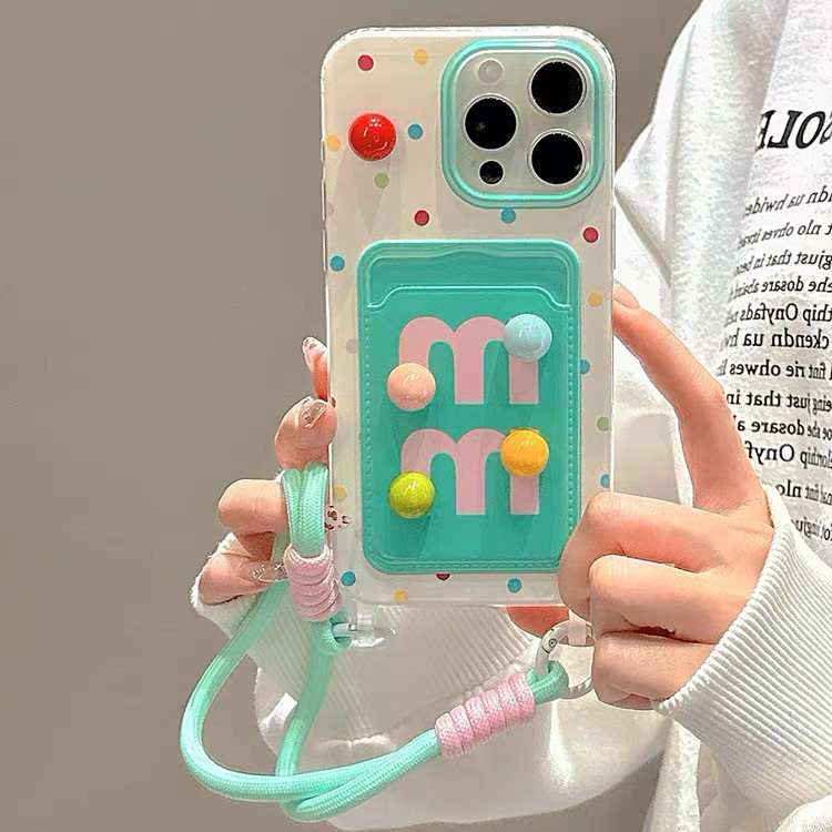 Ins สีสเตอริโอ M Bean Wave Point Card กระเป๋าเหมาะสําหรับ Apple 16promax 15promax เคสโทรศัพท์ IPhone 14pro ใหม่ 13pro การ์ดแทรก 12/11 พร้อมสายไฟแขวน 13 แพ็คเกจเต็ม 14 นุ่ม