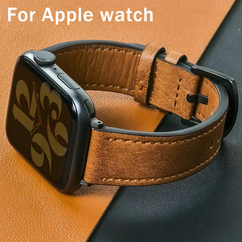 สายนาฬิกาหนังสร้อยข้อมือเข้ากันได้กับ แอปเปิล ดู S10 46 42 49 มม. iWatch ชุด 9 8 7 6 5 4 3