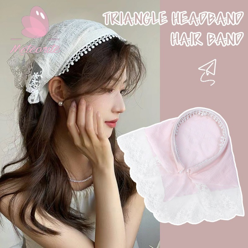 Sweet Mesh Bow Hairhoops สไตล์สามเหลี่ยม Headscarf - Super Fairy Girls Sun Protection Hair Scarf - Ins สไตล์ Pastoral Lace Headband