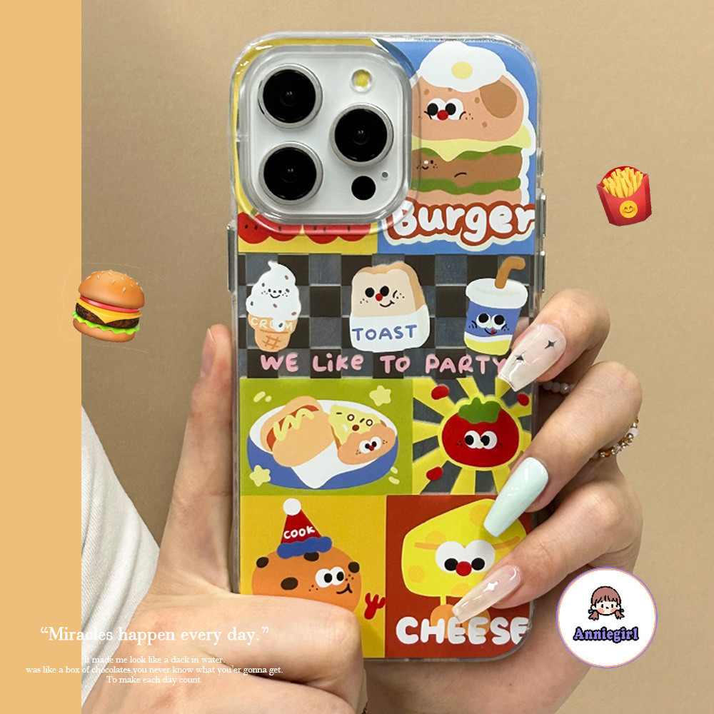 การ์ตูน Hamburg Matte Anti-scratch เคสโทรศัพท์สําหรับ IPhone 11 15 14 Pro Max 12 13 Promax 15plus XS XR 7 8 Plus Feather เส้นด้ายป้องกันสิ่งสกปรก Hard โทรศัพท์ปกหลัง
