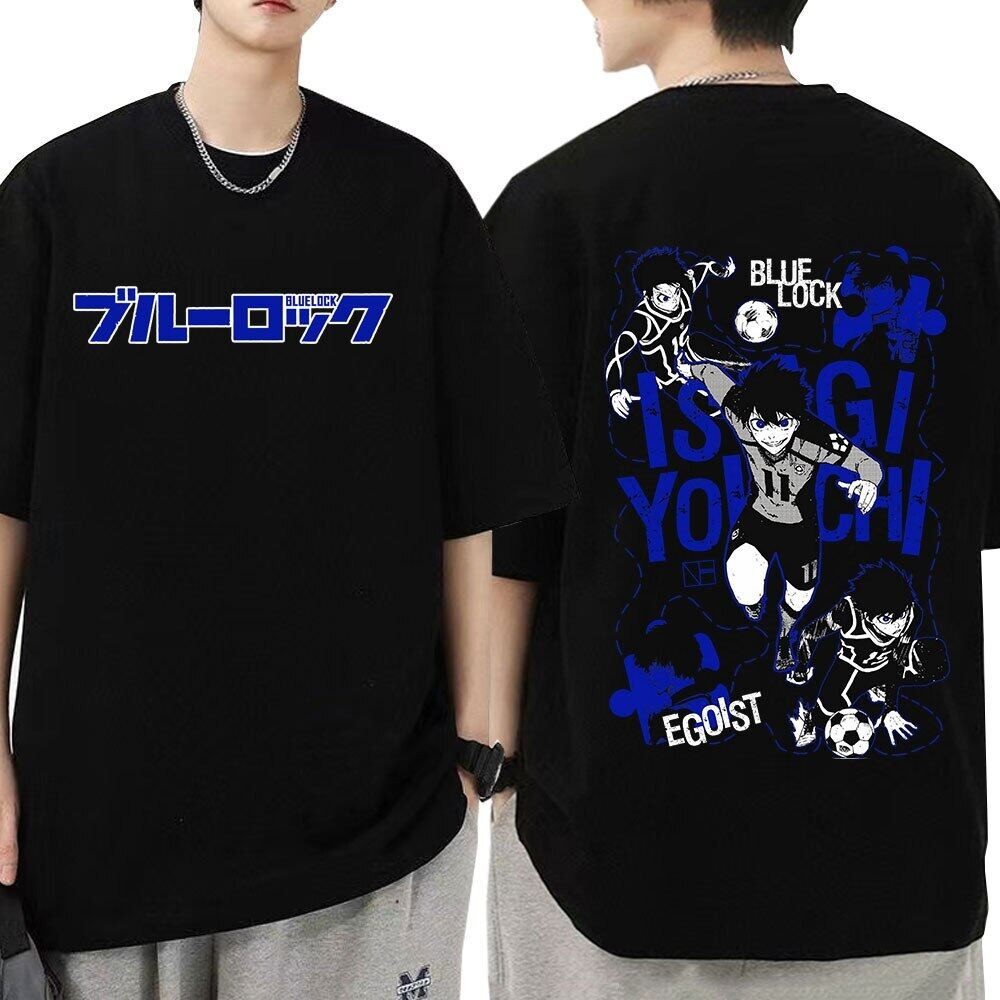 Anime Blue Lock Isagi Yoichi T Shirts Men's Large T-shirt Football Double Sided Graphic Print Oversi