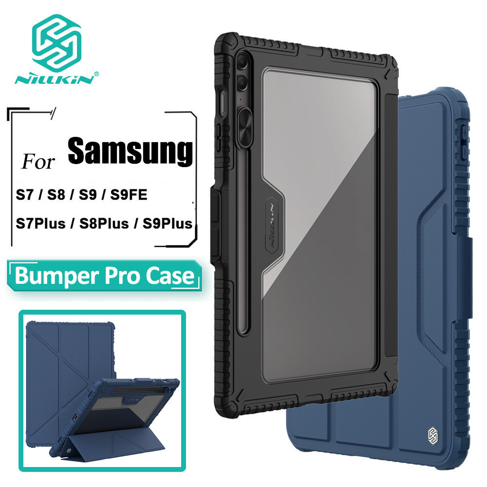 Nillkin เคสฝาพับ 360 องศา สําหรับ Samsung Galaxy Tab S7 S8 S9 S7FE PLUS FE เคสหนัง PU แข็ง กันกระแทกกล้อง แบบสไลด์ได้