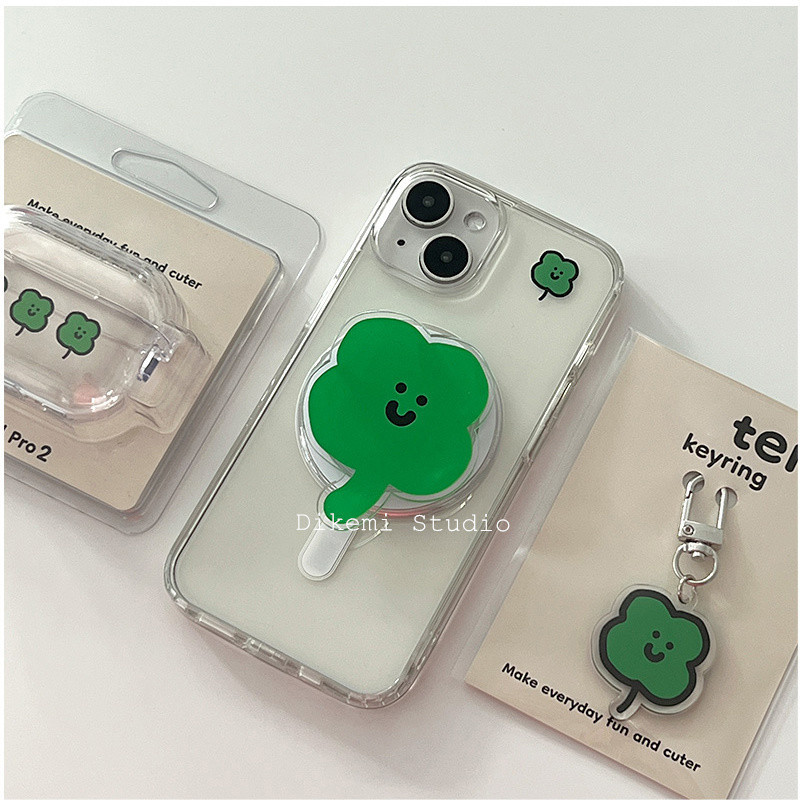 เกาหลี ins น่ารักการ์ตูน lucky clover ผู้ถือแม่เหล็กเคสโทรศัพท์สําหรับ iPhone17/16/15promax/14pro/13/12/11 กรณีฝาครอบ
