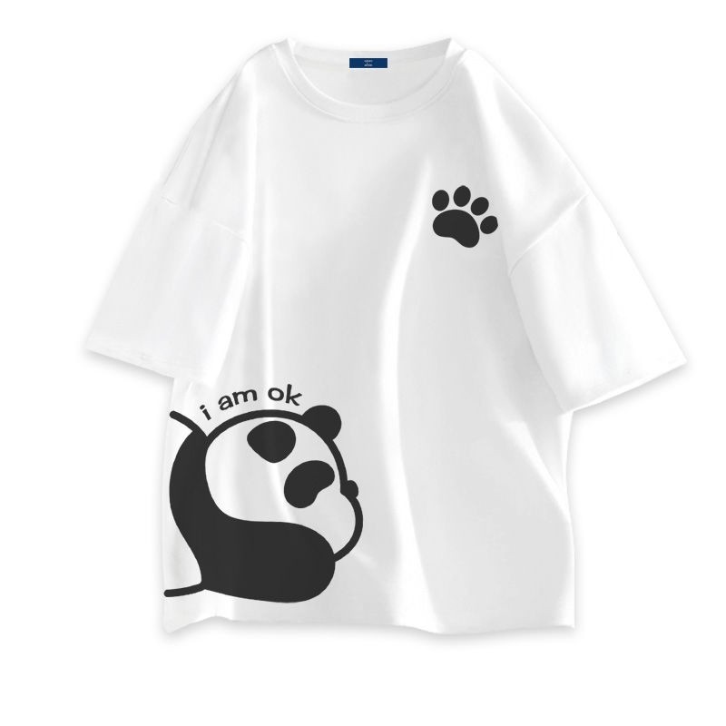 เสื้อยืดผู้หญิงผู้ชายแขนสั้น [I am ok การ์ตูนแพนด้า] เสื้อสกรีน S-XXXL เทริลีน คอกลม การ์ตูน ส่งเร็ว จัดส่งจากไทย
