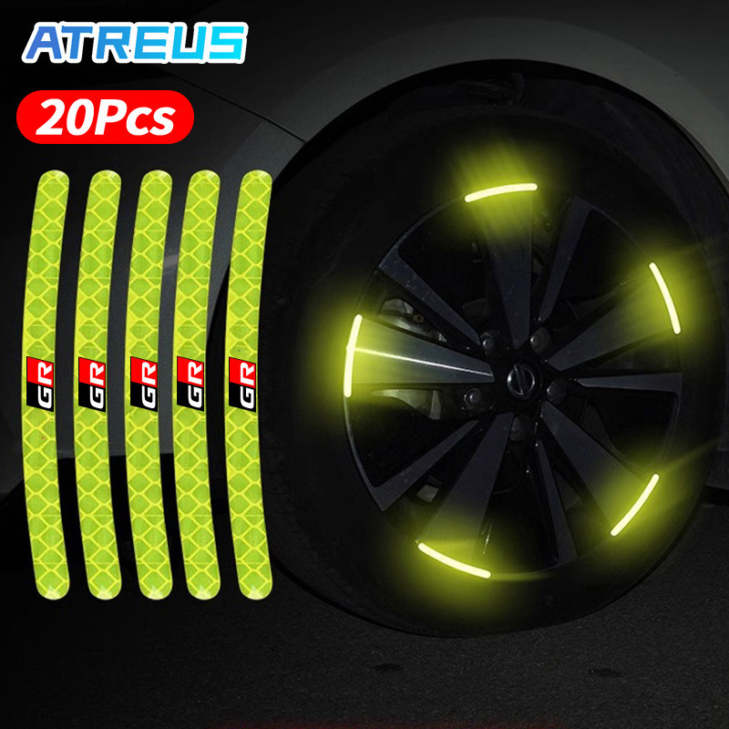 20ชิ้น Toyota GR สติกเกอร์สะท้อนแสง ติดล้อรถยนต์ ป้องกันรอยขีดข่วน สติ๊กเกอร์ขอบล้อ สติกเกอร์เทปสะท้อนแสง สำหรับ Toyota Prius Fortuner Corolla Cross CHR Camry Wish Vios Veloz Estima Sienta Yaris Ativ Altis Hilux Revo Sienta bZ4X Hiace