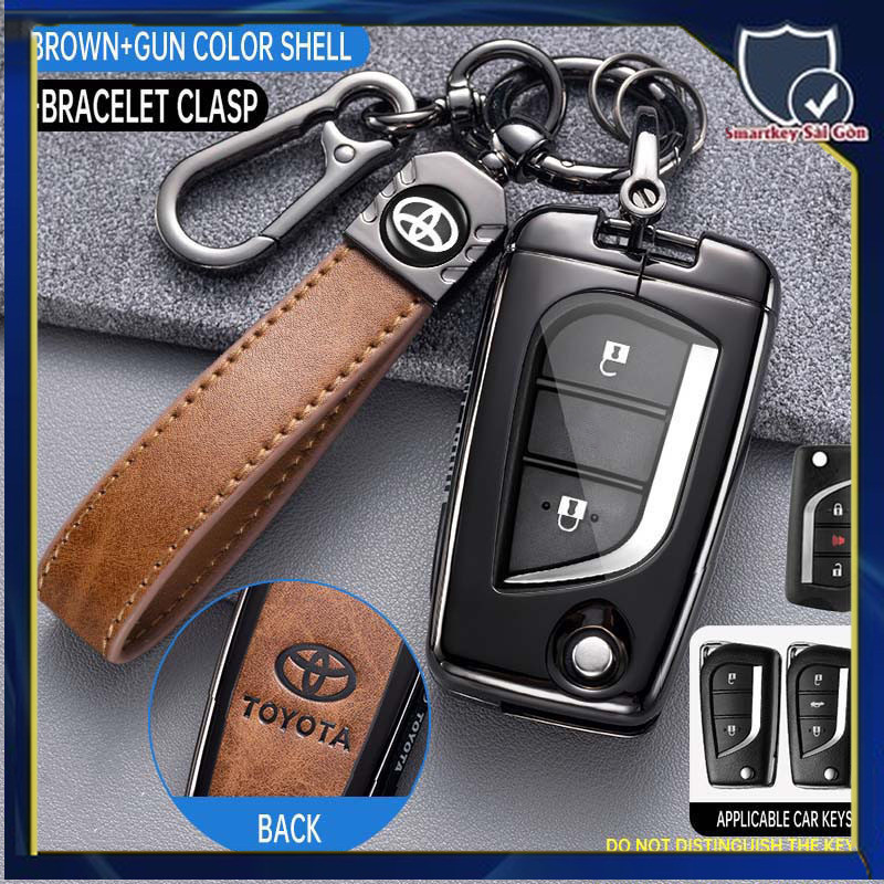 Toyota 2/3 ปุ ่ ม TPU Metal Leather key Cover Holder พวงกุญแจสําหรับ Toyota REVO/Altsi 2014- 2019/Yaris 2014/Vios Remote key case