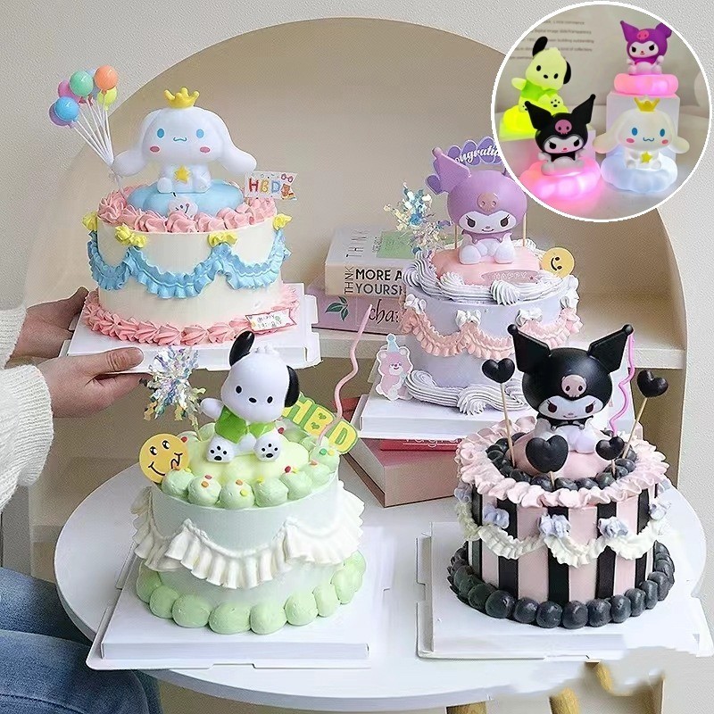 แอนิเมชั่น Sanrios Kuromi Pachacco Kawaii เรืองแสง Cloud โคมไฟ Cinnamoroll โคมไฟข้างเตียง LED Night Light เค้กตกแต่งตกแต่งของขวัญ