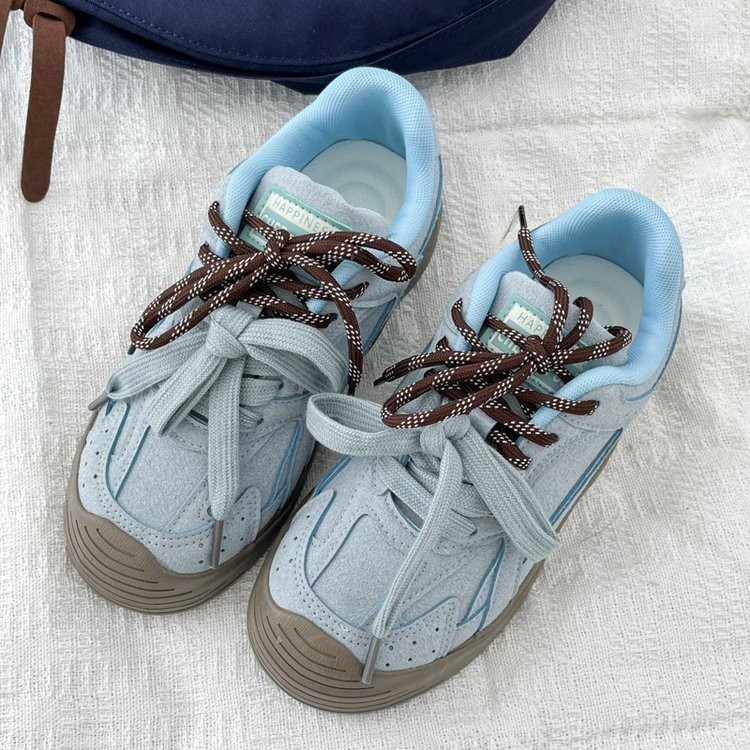 สาวกีฬารองเท้ารองเท้าลําลองผู้หญิง 2024 สไตล์ใหม่ Lace-Up Low-Top รองเท้ายาง Sole