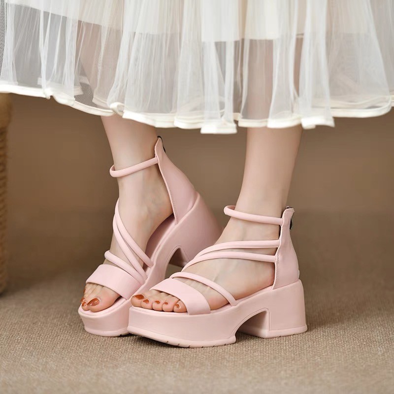 พร้อมส่งจากไทย  TX567 รองเท้าส้นสูง 7 ซม. หนัง PU ส้นหนา  สายคาดหน้า เปิดหน้าเท้า สไตล์โรมัน แฟชั่นใหม่ สําหรับผู้หญิง - รูปที่ 5