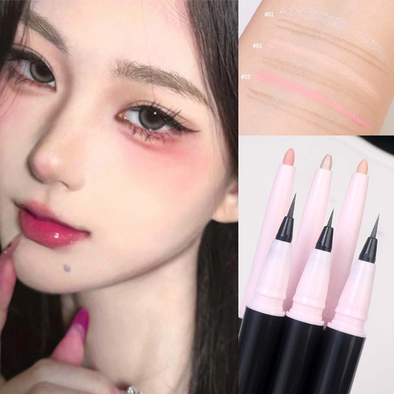 2 ชิ้น Double Head Highlighter Pen - Lying Silkworm Pencil - Under Eye Enlargement Pen - Eye Makeup Cosmetic - กันน้ํายาวนาน - Nude Liquid Eyeliner Stick - อายแชโดว์ปากกา