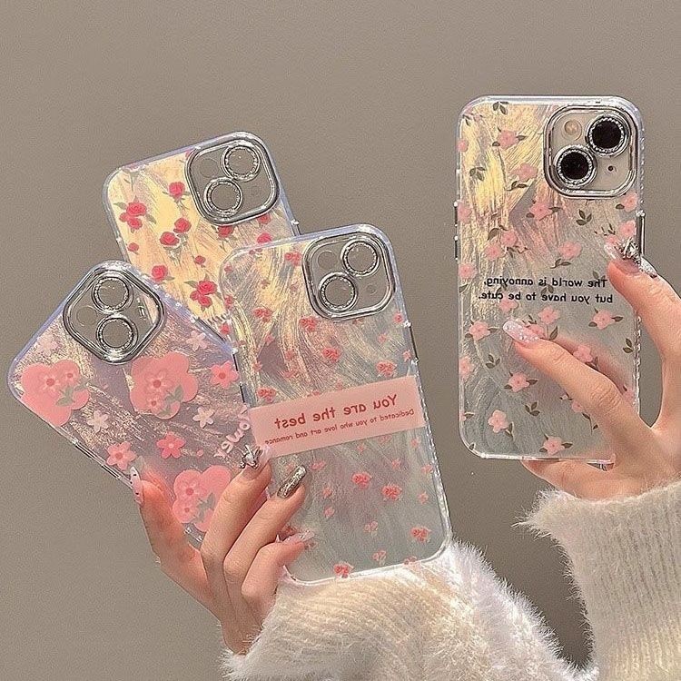 เหมาะสําหรับเคสโทรศัพท์ iPhone IP11PROMAX IP12 IP13 IP14 plus กรอบเลนส์คุณภาพสูงแฟชั่น IP15 IP11 เต็มหน้าจอเจ้าหญิงน้อยดอกไม้เส้นด้ายเคสโทรศัพท์เคสแข็ง
