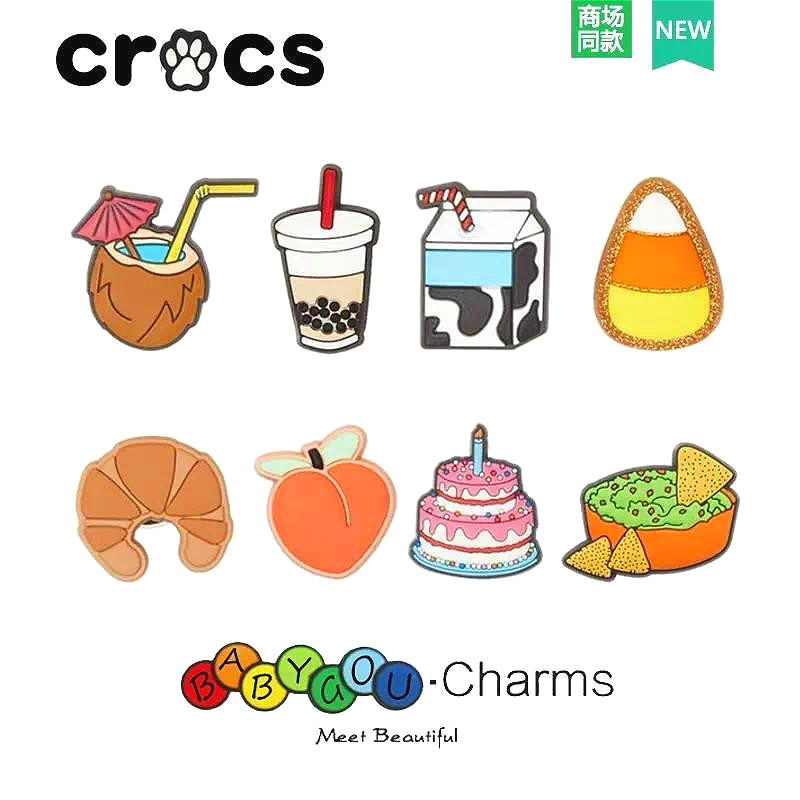New Jibbitz Charms รองเท้าชายหาดอุปกรณ์เสริมอาหารชุดสำหรับเด็กปาร์ตี้ของขวัญ DIY ตกแต่งหัวเข็มขัด