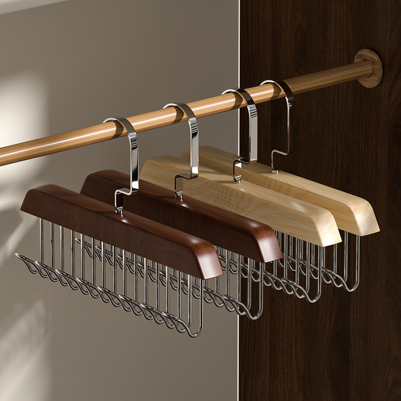 ไม้แขวนเสื้อไม้เนื้อแข็ง 8 ตะขอ Multi-Hook Hanger ชุดชั้นในสลิงสามารถ Hook Storage Handy เครื่องมือ Log Retro Hanger