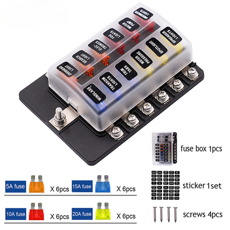12v 24V ใบมีดฟิวส์กล่อง 12/6 วิธีดัดแปลงกล่องฟิวส์ Terminal Block LED ไฟเตือนสําหรับรถยนต์เรือ Marine Trike