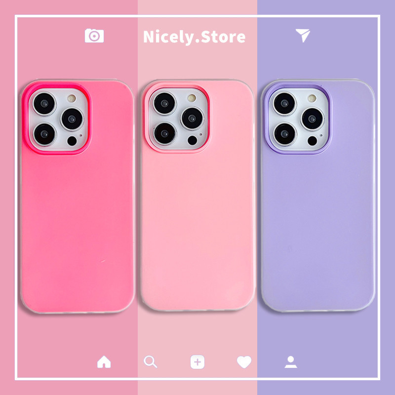 Simple 2 in 1 Pure สีสีชมพูสีม่วง Rose Red เคสโทรศัพท์สําหรับ iPhone 15 14 Plus 13 12 Pro Max 11 11Promax Big Hole TPU + PC ปกหลังปลอก