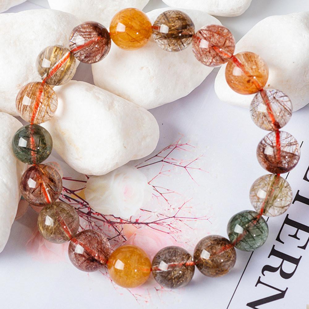 ธรรมชาติสีไหมทองสร้อยข้อมือควอตซ์สตริงที่มีสีสันไหมทองคู่ยืดหยุ่นสร้อยข้อมือลูกปัดแฟชั่นเครื่องประดับ