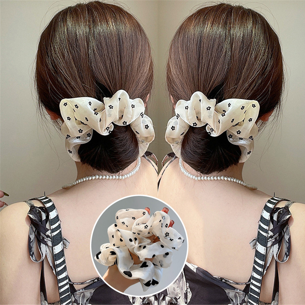 ฤดูร้อนใหม่ French Love Polka Dot ลําไส้ขนาดใหญ่ผม Tie หัวบอลตาข่ายเชือกผมยางรัดผม
