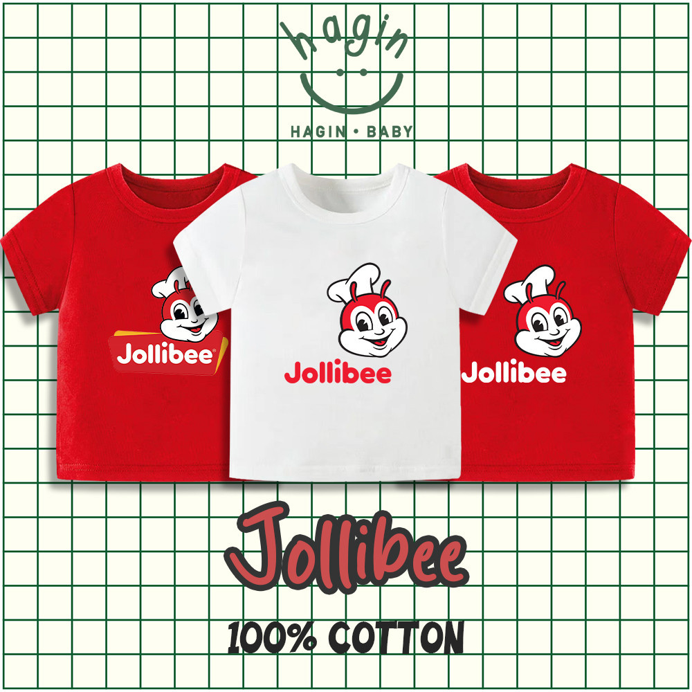 Haginbaby ธีมอาหาร Jollibee เครื่องแต่งกายเด็กผ้าฝ้ายเสื้อยืด Unisex เด็ก Top Tees Jollibee เสื้อผ้า
