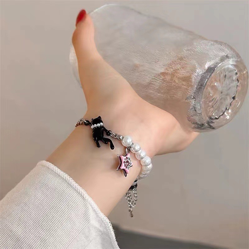 Black Cat Pink Star Dopamine สร้อยคอลูกปัดสร้อยข้อมือน้องสาว Y2k Spice Girl น่ารักอุปกรณ์เสริมอเนกประสงค์ออกแบบโซ่ปกหวาน - รูปที่ 3