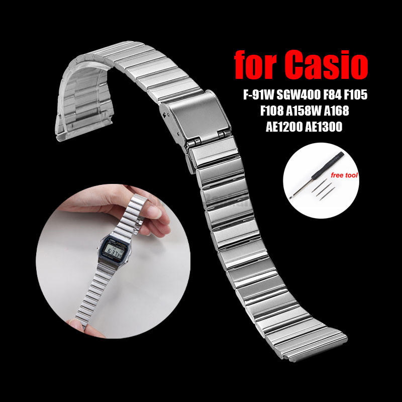 สร้อยข้อมือโลหะสําหรับ Casio F-91W SGW400 F84 F105/108/A158W/168 AE1200/1300 นาฬิกา 18 มม.20 มม.สายนาฬิกาสแตนเลส