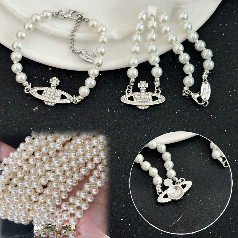 Fashionable Saturn Pearl Necklace for Girls, New Light Luxury and Small Crowd Collar Chain for Women's Summer, High Grade and Elegant Choker Neckchain Accessories