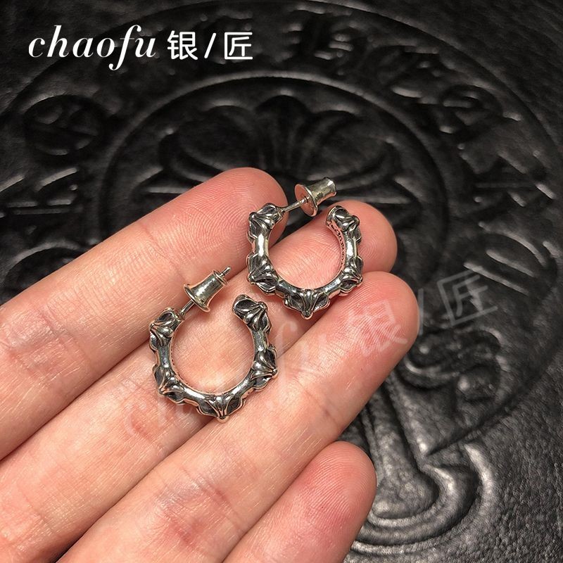 [Chrome Hearts] ต่างหูดอกไม้ไขว้เงิน AAA 925 สําหรับผู้ชายและผู้หญิง/พังก์ย้อนยุคสวมต่างหูหรูหรา/ 07047
