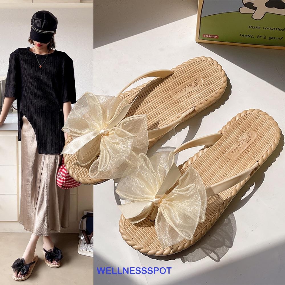 Wellnessspot รองเท้าแตะโบว์ตาข่าย, รองเท้าแตะแพลตฟอร์มกันน้ําเปิดนิ้วเท้า, รองเท้าสวมใส่ด้านนอกกันลื่นหวาน Streetwear รองเท้าแตะสไลด์ริมทะเลว่ายน้ํา