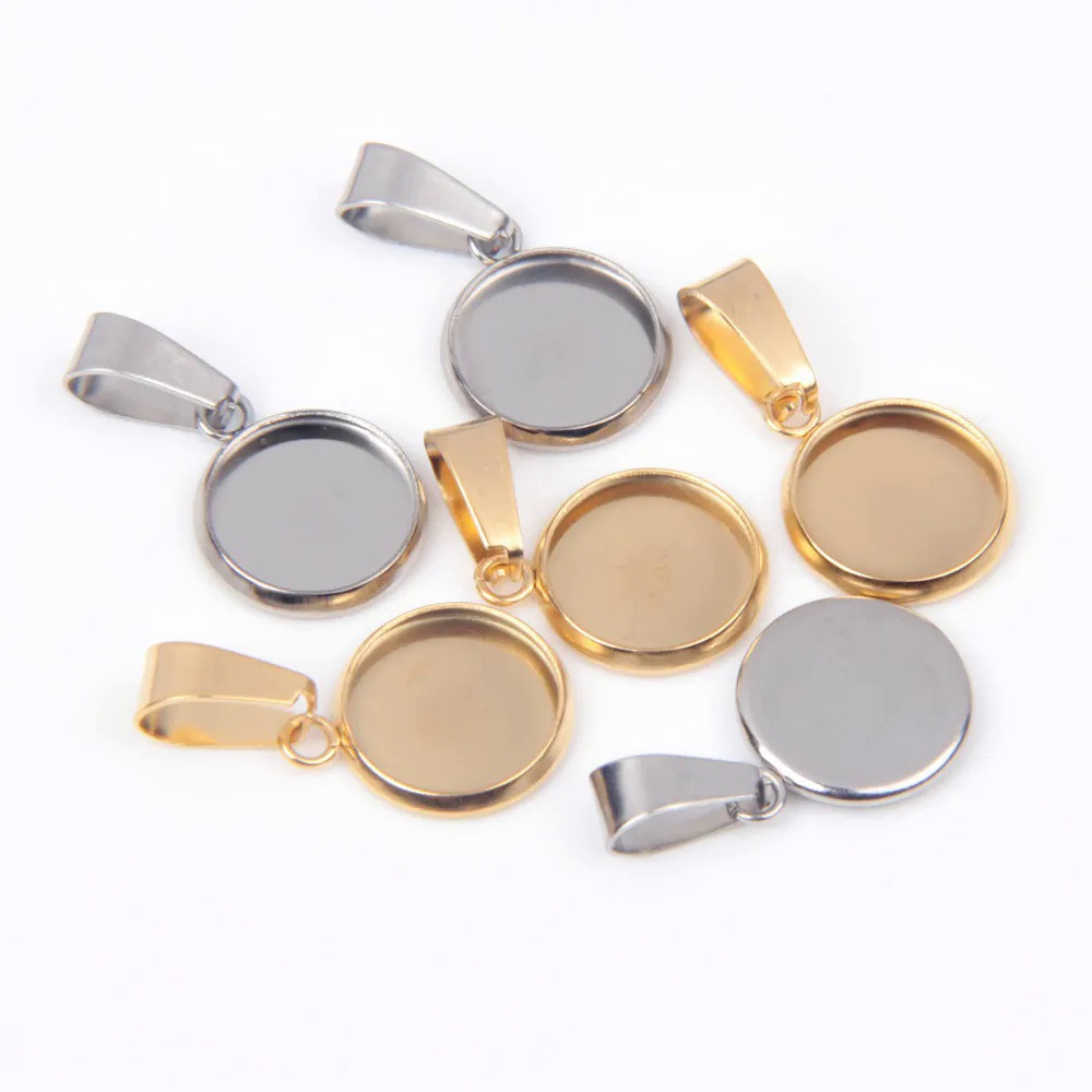 Xhn 10ชิ้น/ล็อตสแตนเลส Cabochon Cameo Charms forjewelry ทำสร้อยคอจี้ finals ฐานถาด BLANK DIY BEZEL