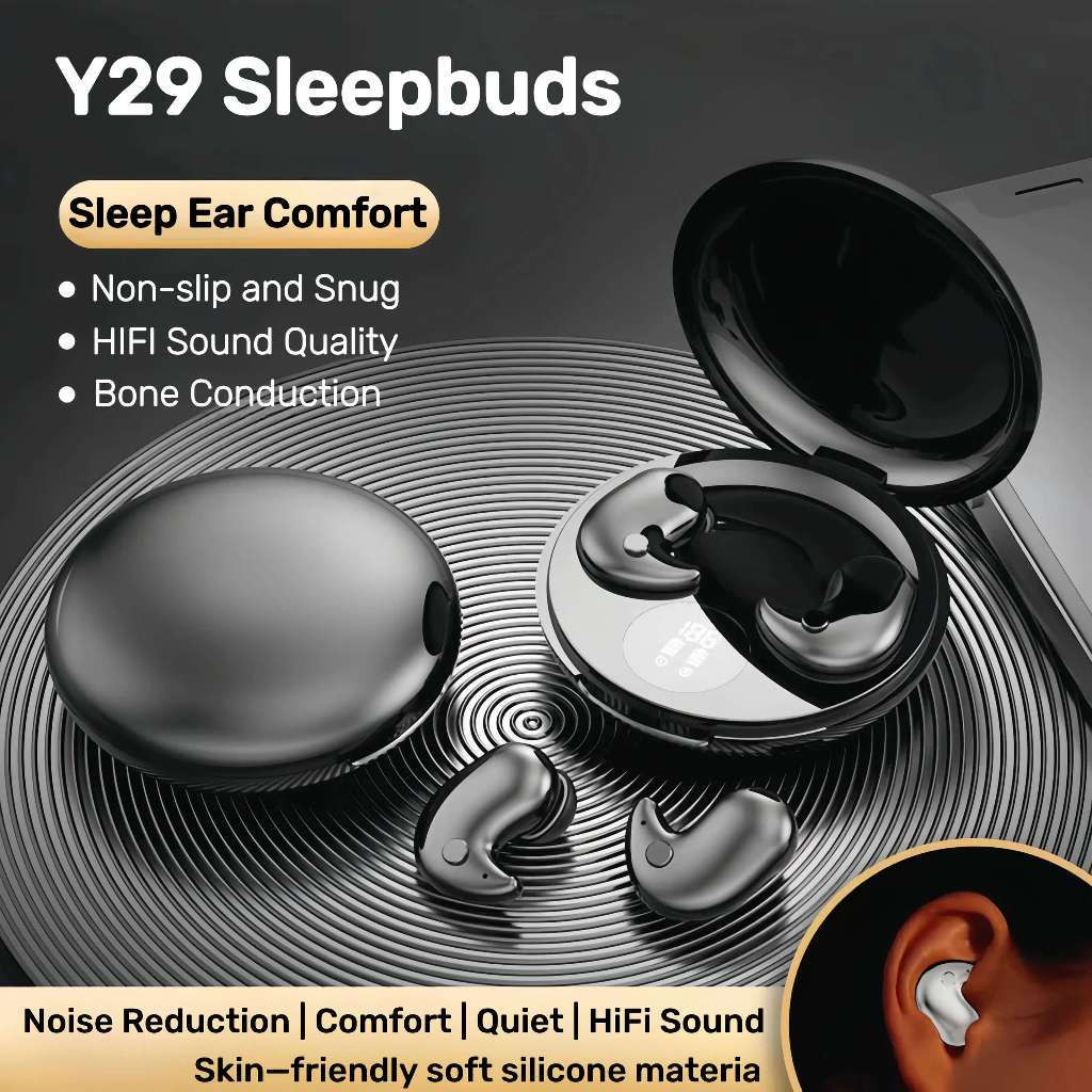 (พร้อมของแถม)Y29 Sleepbuds หูฟังไร้สายบลูทูธ, หูฟังกันน้ําแบบพกพาและ Featherweight กันน้ําในหูตัดเสี