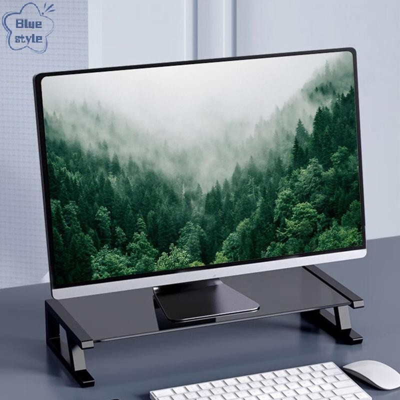 Bluestyle คอมพิวเตอร์เดสก์ท็อป Monitor Glass Stand Bracket พร้อม USB Type-C HUB PC หน้าจอ Riser ผู้ถือเครื่องพิมพ์เก็บคีย์บอร์ดเมาส์ใหม่