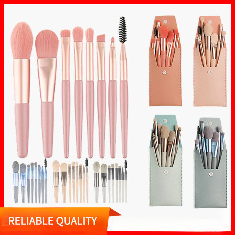8 แปรงแต่งหน้าแบบพกพา Set รองพื้นแต่งหน้า อายแชโดว์ แปรงแต่งหน้า เครื่องมือแต่งหน้า