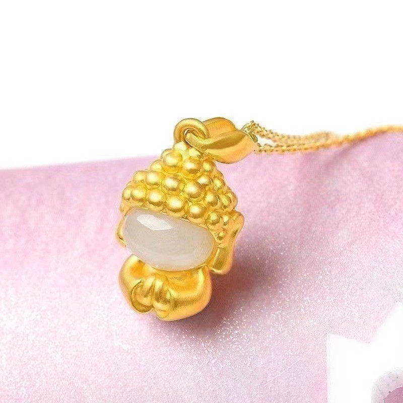 Lucky Heian Jade Faceless Buddha Pendant 916 Plated Gold Pendant Necklace