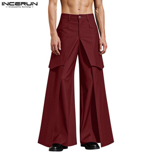 Incerun ผู้ชายแฟชั่นวินเทจเอวสูง Deconstruct Design กางเกงขา…