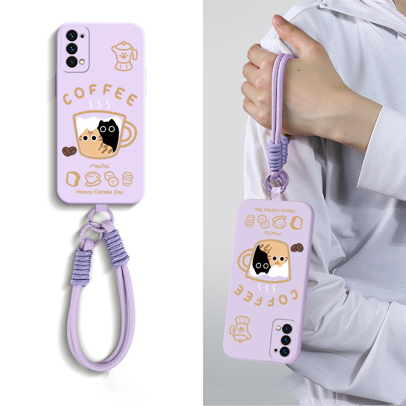 FOR เคส เคสสำหรับ OPPO RENO 5 5g oppo RENO 4 4g reno5 5g เคสโทรศัพท์ ซอฟต์เคส ซิลิโคนเหลว ป้องกันกันกระแทก ดีไซน์ใหม่ สวยงาม ลายการ์ตูนแมว พร้อมเชือกคล้อง สำหรับสาวๆ YTSTHM01