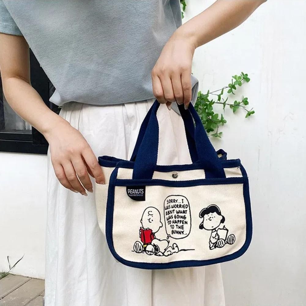 Uumir Snoopy Tote Bag,การ์ตูนพิมพ์ถุงอาหารกลางวันความจุสูง,น่ารักผ้าใบมัลติฟังก์ชั่กระเป๋าถือการ์ตูน
