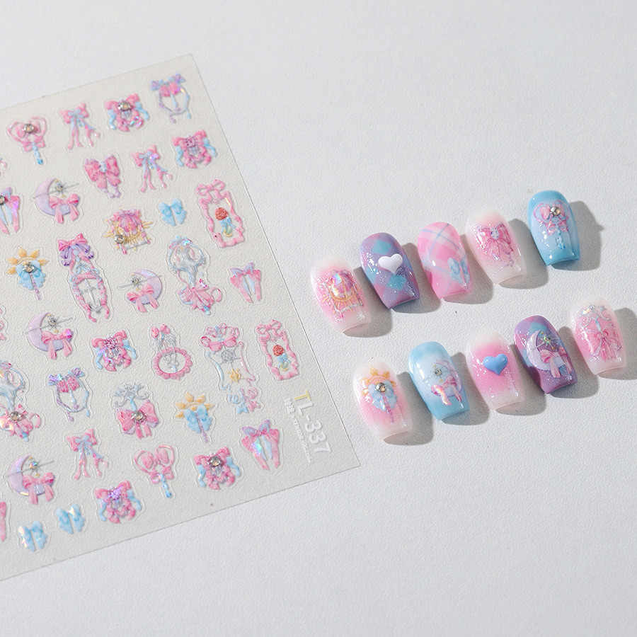 ทีซู สติ๊กเกอร์เล็บหัวใจเก๋ๆ งานฝีมือใหม่ TL-337 สติ๊กเกอร์เล็บแบบแบนเคลือบด้าน กระจกแตกหลัง สติ๊กเก