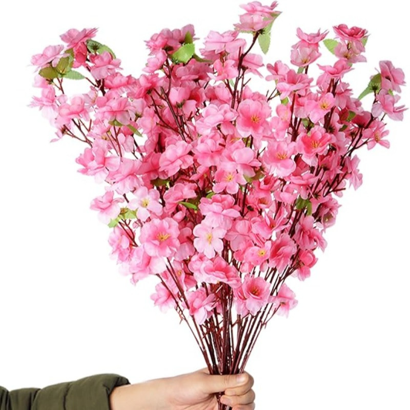 1 ชิ้นประดิษฐ์ Cherry Blossom สาขา Faux Cherry Blossom Stems ฤดูใบไม้ผลิ Peach Blossom ดอกไม้ผ้าไหม 