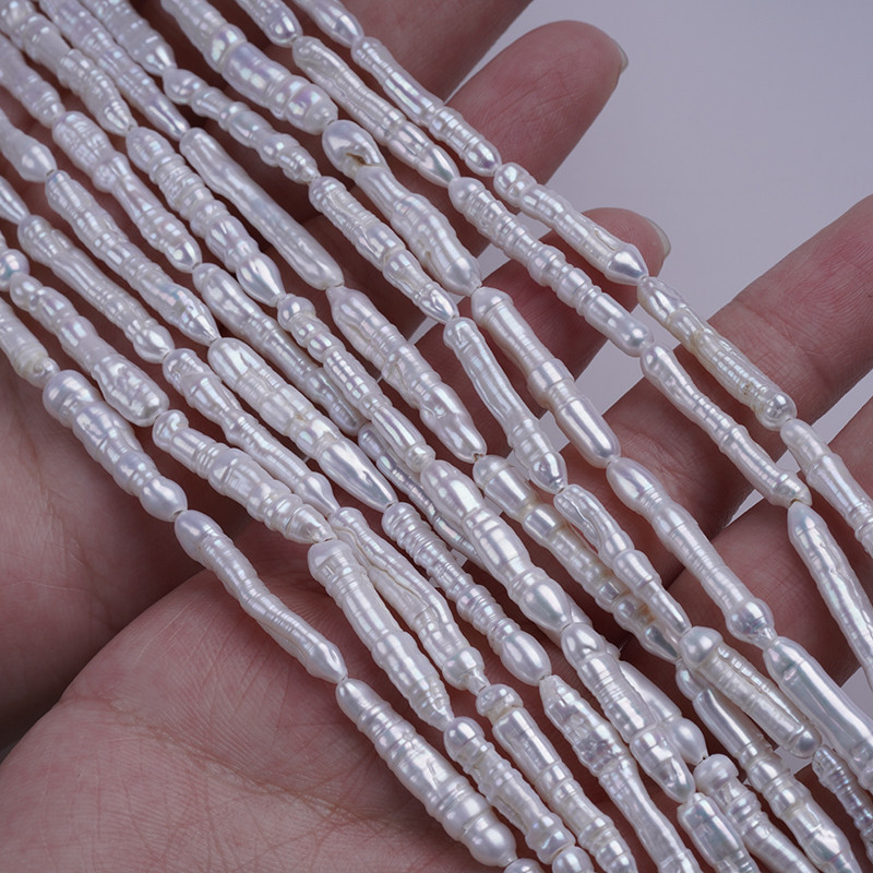 3-6 มม. เจาะตรงสีขาว biwa pearl ไข่มุกน้ําจืดธรรมชาติ strand สําหรับทําเครื่องประดับ DIY