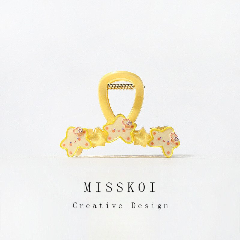 Mjt สีเหลืองครีมดาวคว้าคลิปกิ๊บเลเซอร์ลูกปัดผมแหวนอุปกรณ์ผมที่เรียบง่ายฉลามคลิปขนาดกลางน่ารักกิ๊บ