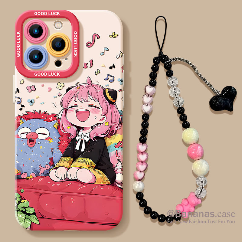 Iphone 16 15 14 13 12 11 Pro Max X Xr Xs Max 7 8 Plus SE2020 เคสโทรศัพท์การ์ตูน Happy Monster Girl + Lanyard คู่นุ่มปกหลัง
