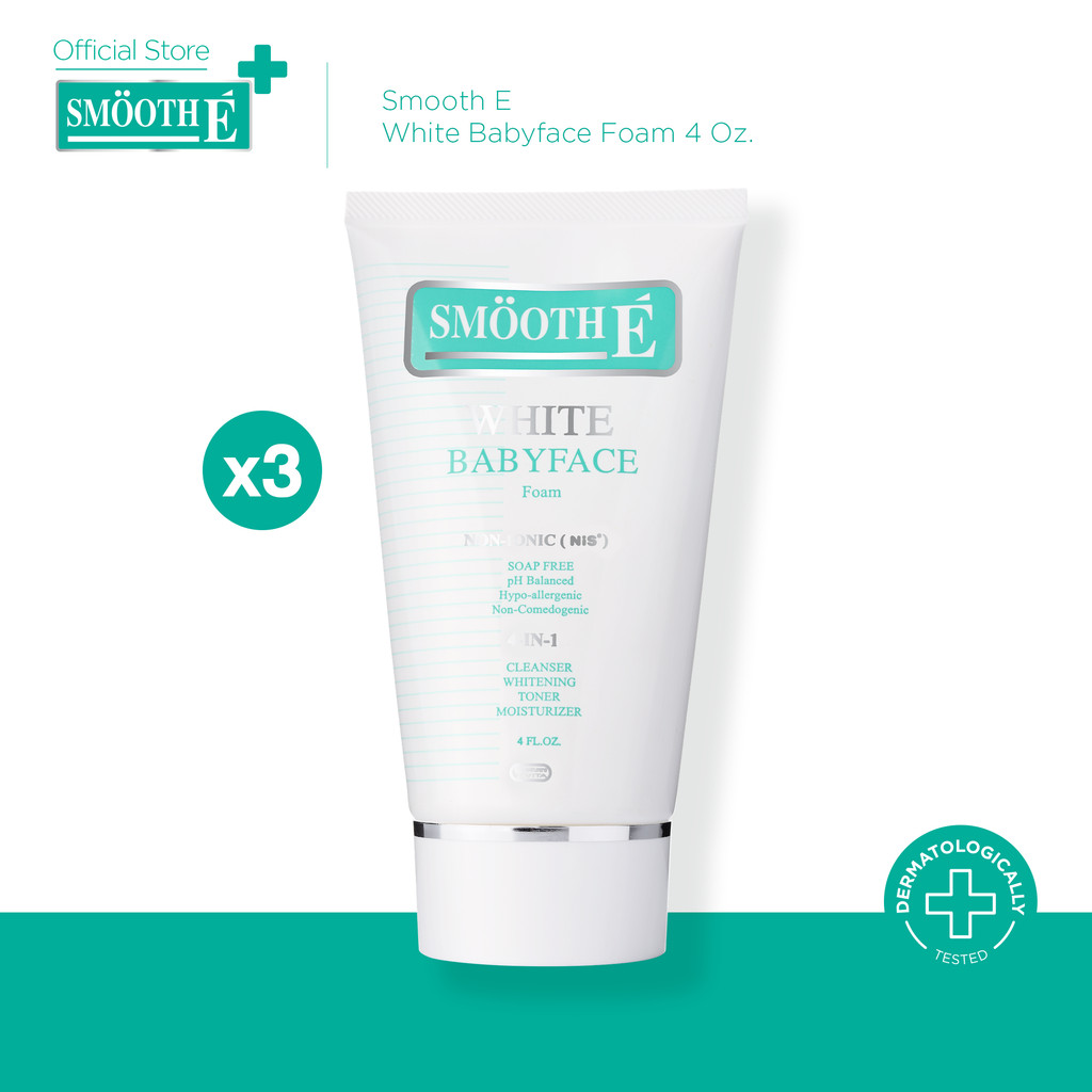 [แพ็ค3สุดคุ้ม] Smooth E White Babyface Foam 4 Oz. สมูทอี ไวท์ เบบี้เฟส โฟม pH5 Vit C&E ผิวกระจ่างใส สำหรับผิวหมอง