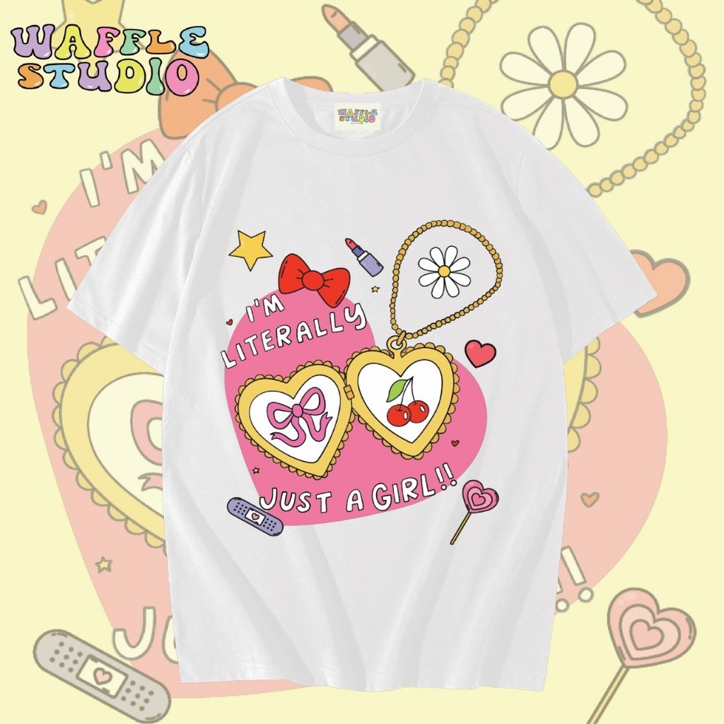 เสื้อยืดโอเวอร์ไซส์ผ้าฝ้าย 100% เสื้อยืดเวอร์ชั่นเกาหลี เสื้อยืด WAFFLE STUDIO