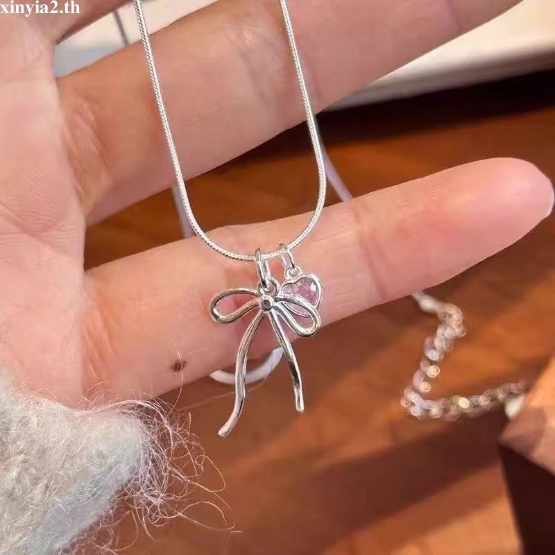 XINYIA2.thHeart Bow สร้อยคอผู้หญิง Ins หรูหรา Niche สร้อยคอ High-end หวาน Collarbone Chain - รูปที่ 2