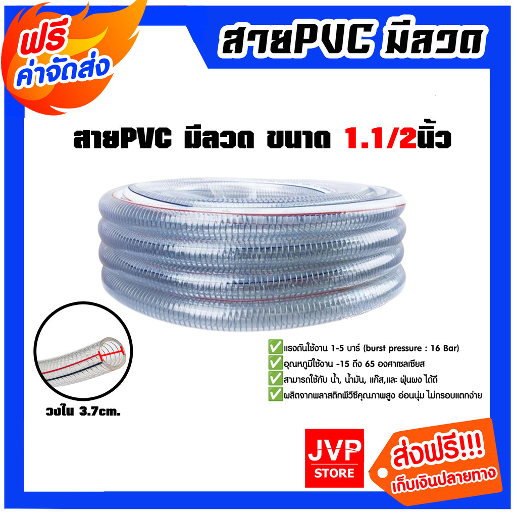 สายPVC มีลวด ขนาด 1.1/2นิ้ว แบ่งขาย 1 เมตร ตรา SUPER (วงใน 3.7cm.) สายยางไส้ลวด สายพีวีซี สายส่งแก๊ส สายส่งน้ำมัน