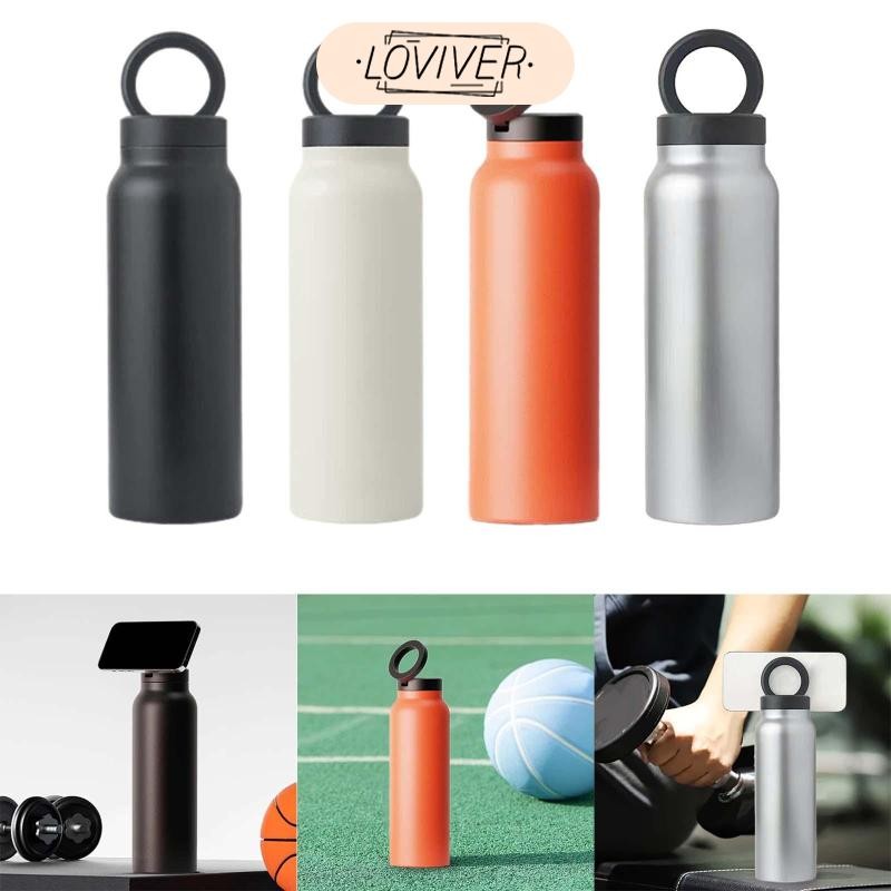 LOVIVER ขวดน้ําหุ้มฉนวนสแตนเลสพร้อมที่วางโทรศัพท์กาต้มน้ําแบบพกพารั่วซึมสําหรับวิ่งสํานักงานตั้งแคมป์เดินป่า