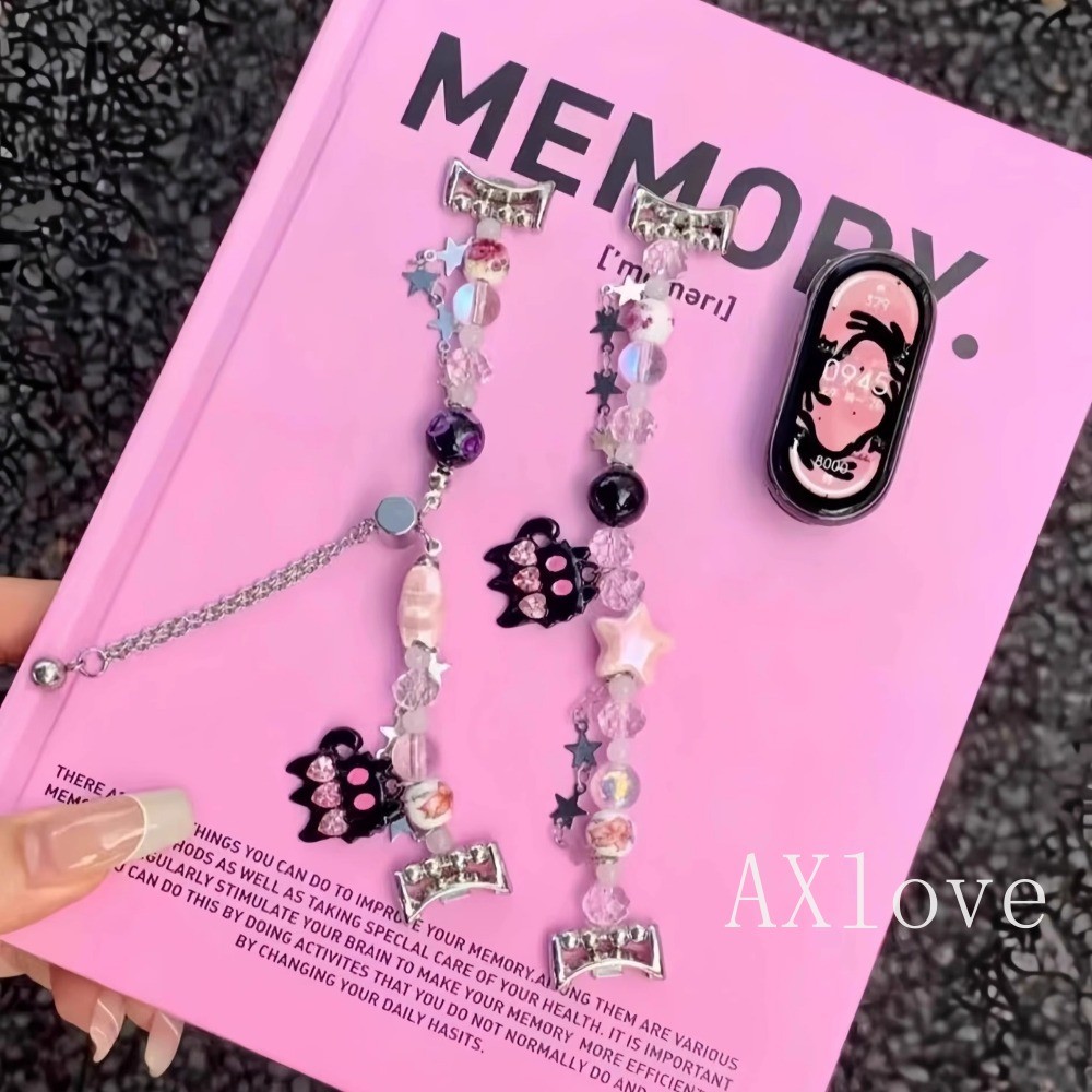 สร้อยข้อมือสําหรับ Mi Band 8 9 7 Pro 6 5 4 3 สําหรับ Xiaomi Band 9 8 Active สายรัดข้อมือเครื่องประดับลูกปัดคริสตัล Agate น่ารัก Charms