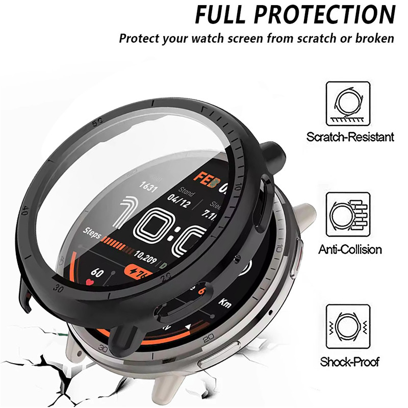 กระจกนิรภัยป้องกัน + PC สําหรับ Amazfit Active 2 Accessoroy PC All-around กันชนฝาครอบป้องกัน + ป้องกันหน้าจอสําหรับ Amazfit Active 2 สมาร์ทนาฬิกา