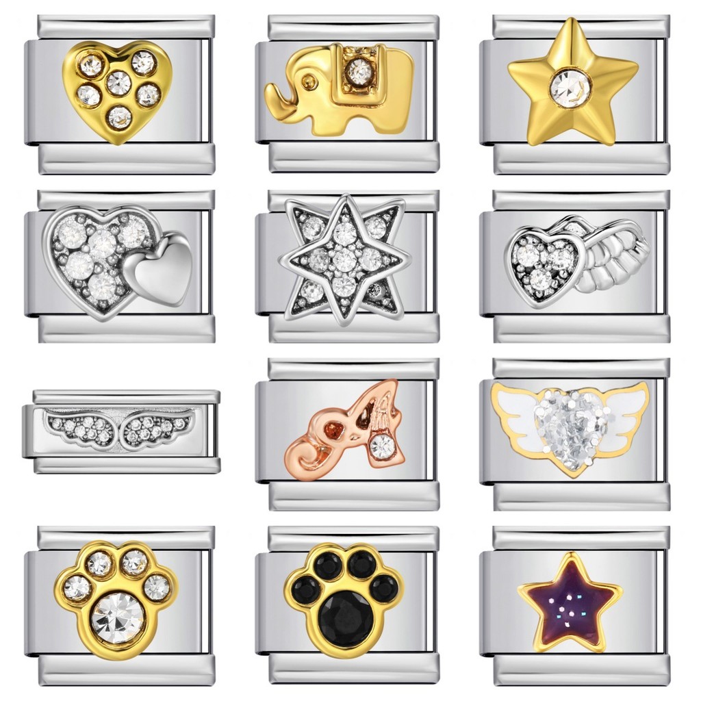 อิตาเลี่ยนโมดูลสร้อยข้อมือรูปแบบzircon DIY Handcraftedไทเทเนียมเหล็กเชื่อมยืดหยุ่นส่วนบุคคลPatchworkสร้อยข้อมือนาฬิกา
