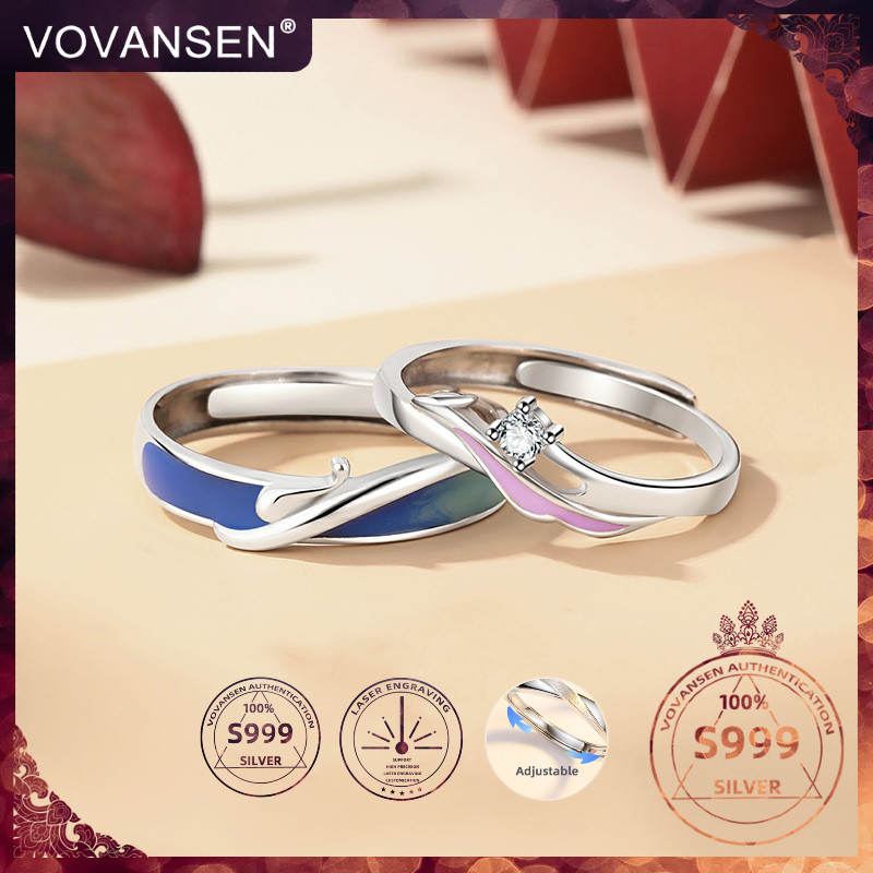 25327-2 VOVANSEN 100% S999 แหวนเงินคู่ปรับ,S999 cincin,ที่กําหนดเองเลเซอร์แกะสลักแหวน Jewelleryเครื่