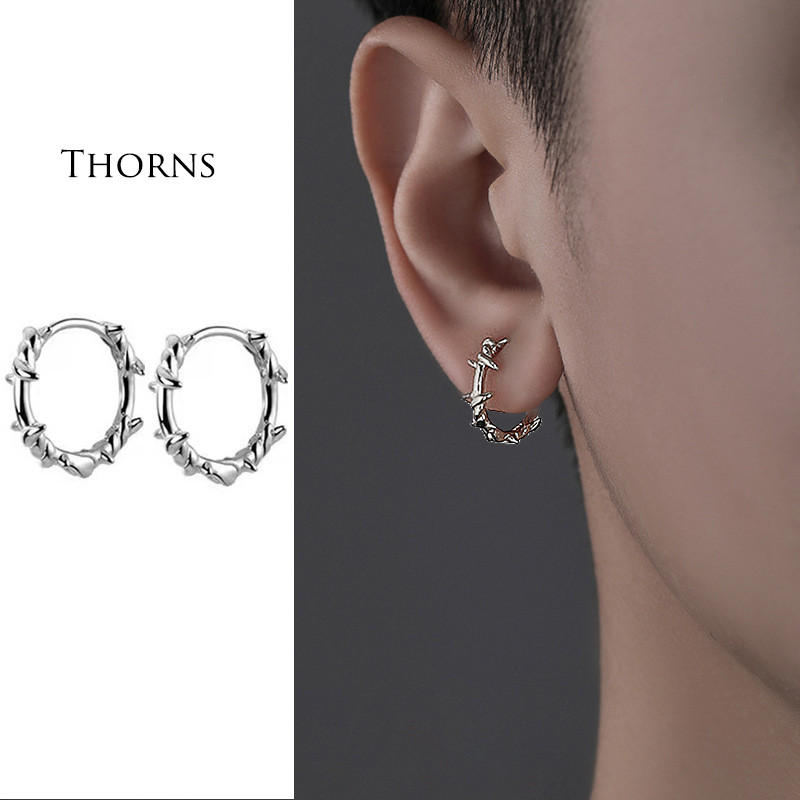 Unisex Silver Thistles Thorns ต่างหูห่วงกลมสําหรับผู้ชายผู้หญิง Street แฟชั่นเครื่องประดับหูวงกลม